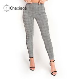 CHAXIAOA Grey White Plaid Pants Sweatpants Women Side Stripe Trousers Casual Cotton Comfortable High Waist Pants Joggers X117 201031