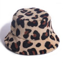 Wide Brim Hats Winfox Fashion Soft Leopard Faux Fur Bucket For Women Warm Caps Winter 20211