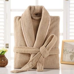 Terry Robe Men 100% Cotton Bathrobe Lovers Brown Robes Men Bathrobe Solid Towel Fleece Long Robe Sleepwear Bridesmaid Robe White 201125