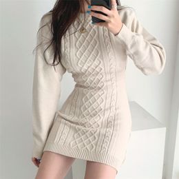 Fashion Hollow Out Waist Sweater Dress Women Autumn Winter High Elastic Twist Knitted Dress Casual Bodycon Mini Dress 3 Colors 201028