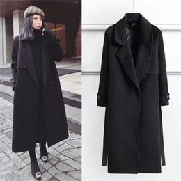 Hodisytian Spring Women Wool Blends Trench Coat Elegant Outerwear Casual Loose Cardigan Female Cashmere Overcoat Korean Version 201214