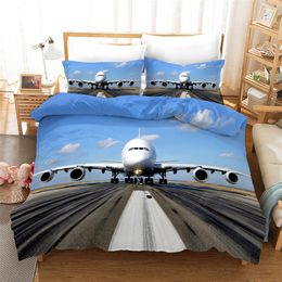 Aeroplane Duvet Cover Set Sky Space Print Kids Bedding King Queen Size Bedcloth 3D Bed Covers For Teenagers Single Double C0223