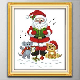 Santa Claus with cat and mouse home decor paintings ,Handmade Cross Stitch Craft Tools Embroidery Needlework sets counted print on canvas DMC 14CT /11CT