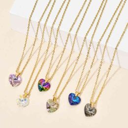 ZMZY Heart Pendants Stainless Steel Jewelry Luxury Classic cz Pendant Necklace Gold Color Chain Clavicle Necklace Women Gift G220310