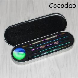 Wax dabber tool set 5 style silver rainbow color 80mm to 120mm dab jar tool dry herb vaporizer for dab mat wax container