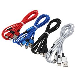 1.2m 3 in 1 USB Charging Cables Multi Port Mobile Phone Charge Cable Wire For Huawei Samsung LG Micro USb Type C With Metal Head Plug