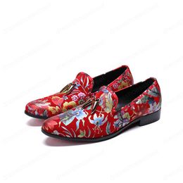 Color Printing Men Loafers Fashion Metal Pendant Genuine Leather Men Shoes Large Size Formal Slip on Party Shoes