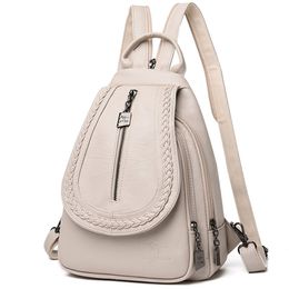 Women Leather Backpacks Zipper Female Chest Bag Sac a Dos Travel Back Pack Ladies Bagpack Mochilas School Bags For Teenage Girls Y201224