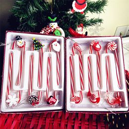 12pcs Custom hand-blown Santa Claus glass crutches pendant ornament Christmas tree decoration cute animal figurine child's gifts 201130