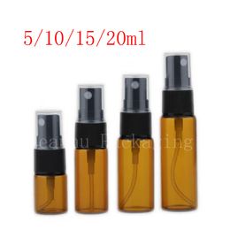 5ml 10ml 15ml 20ml Amber Glass Spray Bottle Sample Mist Sprayer Perfume Container Refillable Atomizer Vial 100pc/lot