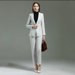 Fashion-Europe America Fashion Women's Long Sleeve Outfit Solid Colour Grey White Collar Work Clothes Two-Piece Suit Plus Size Slm High-end