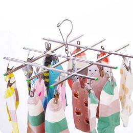 20 Clips Collapsible Stainless Steel Windproof Clothespin Laundry Hanger Sock Towel Bra Drying Rack Clothes Peg Hook Airer Dryer 201111