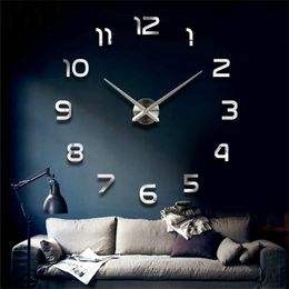 Fashion 3D big size wall clock mirror sticker DIY brief living room decor meetting room wall clock LJ200827