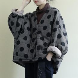 Autumn New Fashion Women Jackets Big Size Clothing Loose Casual Thick Cotton Coat Long Sleeve Polka Dot Jackets Coats S587 201112