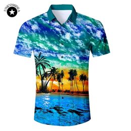 New Men's Short Sleeve Hawaiian Shirt Summer Style Plam Tree Men Casual Beach Hawaii Shirts Fit Slim Male Blouse Summer Top Y200408