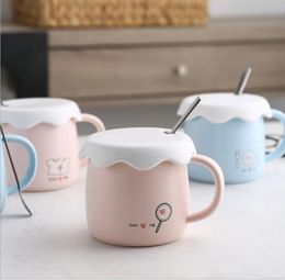 Cartoon milk Mugs creative ceramic cup lovely student mug with spoon family breakfast coffee cups