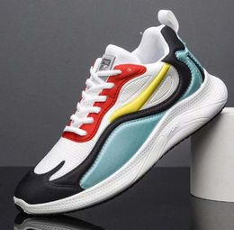 2022 New Men's Casual Sports Shoes Front Lace-up Patchwork Color Green Round Toe Flat Heel Running Shoes