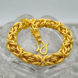 10mm Men Bracelet Chain Solid Hip Hop 18K Yellow Gold Filled Dragon Punky Male Jewelry Gift 21cm Long