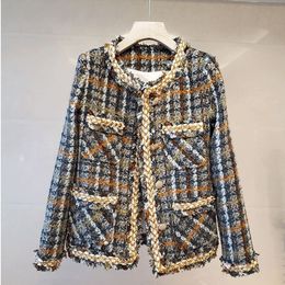 Vintage Palid Tweed Jacket Women Design Buttons O-Neck Long Sleeve Autumn Winter Jacket Elegant Coat Bomber Harajuku A683 201106