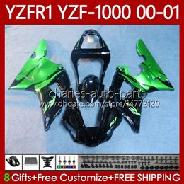 OEM Fairings For YAMAHA YZF-R1 YZF1000 YZF R 1 1000 CC YZFR1 00 01 02 03 Bodywork 83No.103 YZF R1 1000CC 2000 2001 2002 2003 Green&Flames YZF-1000 00-03 Motorcycle Body Kit