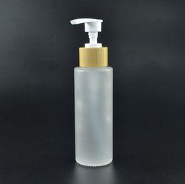 70pcs* 100ML Frost Glass Bottle with bamboo Lotion Pump Emulsion Pump Bottles Empty Cosmetic Packaging Glass Mist Spray Bottle SN5010