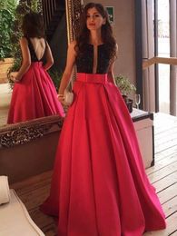 Sexy Plunging Long Prom Dresses A Line Black Sequined And Red Satin Formal Evening Gowns Backless Women Gilrs Special Occasion Wear 2021 New
