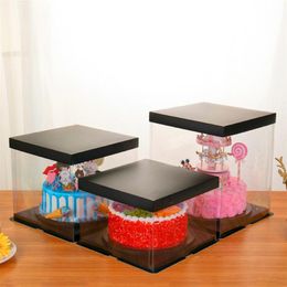 1pc 10 Inch Clear Transparent Plastic Cake Box Display Square Baking Muffin Packaging Cupcake Carrier Storage Container With Lid