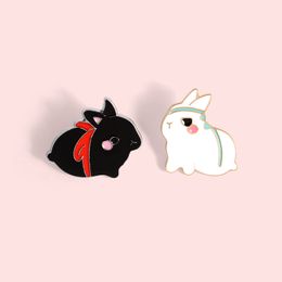 Couple Black White Rabbit Enamel Pins Cartoon Cute Brooches Badges Valentine's Day Present for Lover Pins