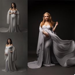 Elegant Long Maternity Dresses Plus Size Off Shoulder Photography Celebrity Evening Gowns Pregnant Women Party Fashion Nightgown Robes
