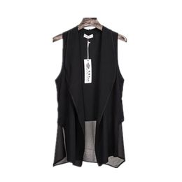 Asymmetry White Summer Long Chiffon Vests For Women Korean Fashion Sleeveless Cardigan Female Vest Waistcoat Black Jacket Coat 201027