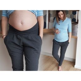 Autumn and Spring Maternity Sport Pants Elastic Waist Belly Casual Trousers Clothes for Pregnant Women Pregnancy Pants Plus Size LJ201118