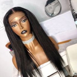 Peruvian Transprent Yaki Straight 360 Lace Frontal Human Hair Wig 13x6 Laces Front Wig Kinky Straights Preplucked Full RemyT Part