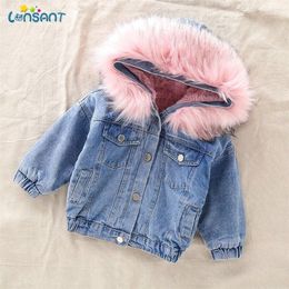 LONSANT Baby Girls Winter Denim Jacket Thicken Warm Plus Velvet Outerwear Coat Hooded Children Clothing Kids Parka LJ201017