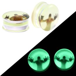 2PCS Acrylic Glow in the Dark Earrings Green Ear Plugs and Tunnels Flesh Tunnels Gauges Ear Expander Sexy Body Jewellery Piercings