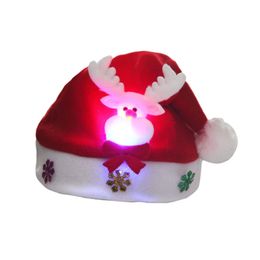 Costume Accessories Soft Plush Christmas Hat Party For Baby Adult Glowing LED Hats Red Decoration New Year Party Favours Kids Gift Holiday Pa