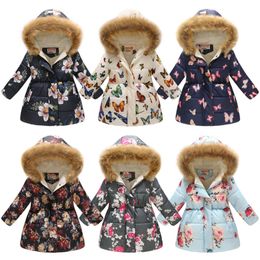 Floral Thickening Baby Girls Outwear Butterfly Flower Leopard Print Coat Kids Winter Clothes Hooded Jacket 36 Colors