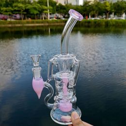 Turbine Perc Glass Water Bongs Double Recycler Hookahs 14mm Female Joint With Fab Egg Oil Rig Water Pipe Dab Rigs HR319