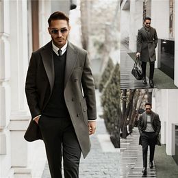 Smoking Grey Men Suits for Wedding Groom Tuxedos Custom Made Fashion Long Coat Suit Party Prom Blazer Only One Jacket