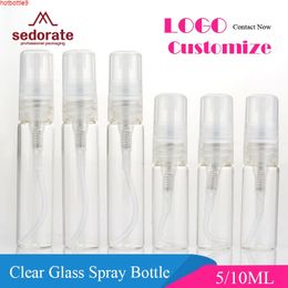 Sedorate 50 pcs/Lot Clear Glass Spray Bottle Cosmetic Perfume Mist Automizer 5ML 10ML Vial Containers Logo Print RY2136good product