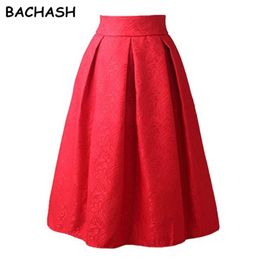 BACHASH New Faldas 2020 Summer Style Vintage Skirt High Waist Work Wear Midi Skirts Womens Fashion Red Black Jupe Femme Saias Y200704