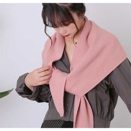 Korean Triangle Knit Scarves for Women Outdoor Solid Colour Warm Shawl Creative Double-Sided Wear Knotted Gift Scarf 220106