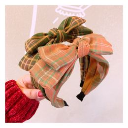 INS Big Girls Bowknot Hair Accessory British Style Plaid Double-layer Bowknot Hair Sticks Woman Checkered All-match Headband S818