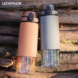 UZSPACE 350ml/500ml Fruit Tea Water Bottle Silicone Case Portable Fashion Plastic Outdoor Sports My Drink Water Bottle BPA Free 201106