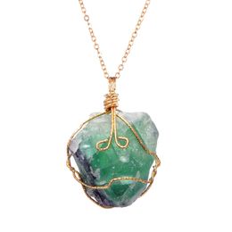 Natural gemstone irregular Necklace gold chain binding stone pendant necklaces women fashion Jewellery gift will and sandy fashion