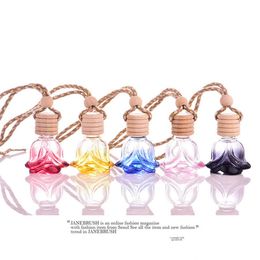 Rose Perfume Bottle Flower Shape Empty Glass Car Essential Oils Diffusers Perfume Pendant Ornament Rose Fragrance Bottles