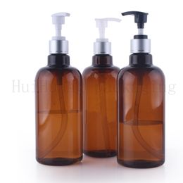 12pcs 500ml Lotion silver collar Pump Bottle,Amber Plastic Cosmetic Container,Empty Shampoo Sub-bottling,Essential Oil Bottle