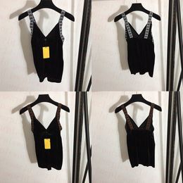 Sexy V Neck Vests Tanks Women Brand Letters Tops Birthday Gift for Girls Luxury Knit Top Camis