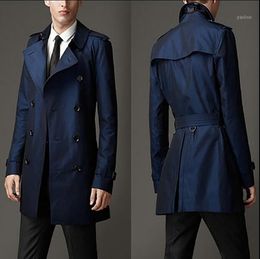 Mens Trench Coats 2021 Fashion Slim Long Double-breasted Windbreaker High-end Personality Big Coat1