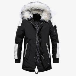 2020 зимняя куртка мужчины повседневная мех с капюшоном толстым теплым длинным пальто мужской хлопчатобумажный бомбардировщик куртка