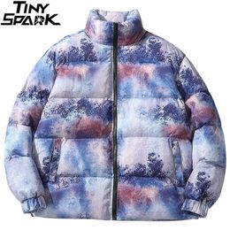 Hip Hop Jacket Parka Colourful Graffiti Streetwear Men Windbreaker Harajuku Winter Padded Jacket Coat Puffer Warm Outwear 201203